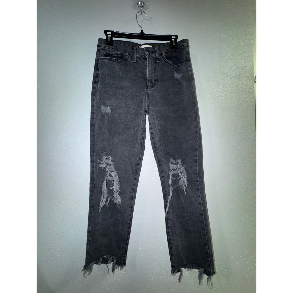 SO High Rise Mom Jeans Distressed Frayed Hem Faded Black Size 5/27W